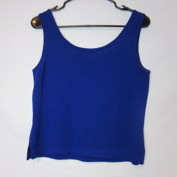 St. John Blue Knit Tank Top Women's Small Petite Scoop Neck Basic Loose Knit - Picture 4 of 4
